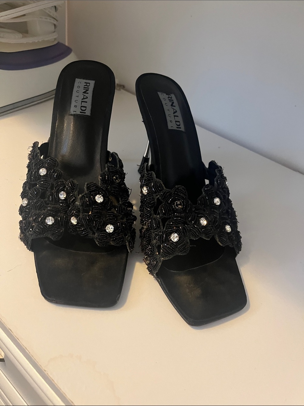 Sequin slides with heels
